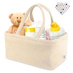 Nappy Caddy Organizer Bag Large Teddy Fur Diaper Basket Essentials for New Parents, Best Gift for Mum & Newborn