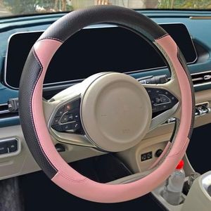 YUNZLAN Stylish Cute Cat Steering Wheel Cover for Women Girl,Leather Auto Car Steering Wheel Cover Universal Fit 15 Inch Car Interior Accessories (Black&Pink)