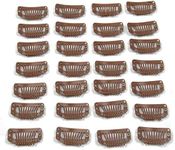 20pcs Metal Snap Clips for Hair Extensions DIY Clip in on Hair Extension Wigs 9 Teeth 32mm 1.2g/pc Black Brown Beige Color (Light Brown)