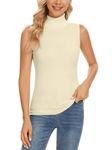 Biffxeu Sleeveless Turtlenecks for Women Lightweight Knit Sleeveless Vest Stretchy Turtleneck Tops, Beige, X-Large