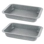 Salter COMBO-8051A Marblestone 36cm Roasting Pan, Set of 2 Non-Stick Bakeware, PFOA Free Durable Grey Carbon Steel, Meat, Fish & Vegetable Roaster, Deep Roasting Pan, Oven Safe to 220°C, Easy Clean