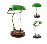 Somesino Table lamp Traditional Green Bankers Light, Vintage Reading Lamp - Desk Light with Green Glass Shade and High-end Solid Wood Manufacturing - Antique Lamp - Wood Office Lamp(Type B)