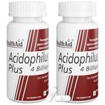 HealthAid Acidophilous Plus 4 Billion Gut Health Supplements | Clinically Researched Prebiotics & Probiotics for Gut Health | Digestive Enzymes Supplement | 60 Veg Capsules (Pack of 2)