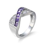 Daesar Wedding Rings For Women, Plated 18K White Gold Rings Women Engagment X Shape Purple White Square Shape Cubic Zirconia Ring Size L 1/2