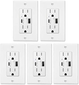 Greencycle Type C Outlet,5 Pack 15A USB Type A/Type C Wall Outlet,4.2A High Power High Speed Duplex Receptacle Compatible with iPhone XS/MAX/XR/X/8/7/6 etc, UL Listed,USB Not for Laptops