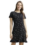 Jockey RX25 Women's Micro Modal Cotton Ruffled Hem Styled Half Sleeve Printed Sleep Dress_Black_L