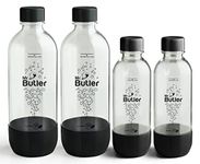 Mr. Butler BPA-Free PET Bottle Combo Pack 1000 ml & 500 ml - Pack of 4 Black with Air-Tight, Leak-Proof Caps - Multipurpose, Transparent Bottles for All Liquids