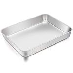 TeamFar Lasagna Pan, 12⅖’’ x 9¾’’ x 2’’, Stainless Steel Rectangular Cake Brownie Casserole Pan For Roasting Baking, Healthy & Heavy Duty, Brushed Surface & Deep Side, Dishwasher Safe