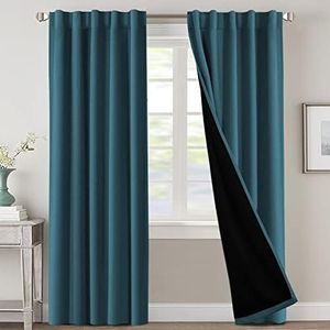 H.VERSAILTEX 100% Blackout Curtains for Bedroom with Black Liner Full Room Darkening Curtains Thermal Insulated Back Tab/Rod Pocket Window Drapes for Living Room, 2 Panels, 42 x 84 Inch, Dark Teal