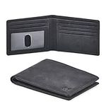 Real Leather Mens Bifold Wallet RFID Blocking Slim Minimalist Front Pocket - Thin & Stylish with ID Window (Black Crazy Horse)