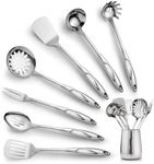 Zulay Kitchen Stainless Steel Cooking Utensil - Stainless Steel Kitchen Utensil - Durable Kitchen Gadgets - Metal Kitchen Accessories - Easy to Clean Kitchen Tools - 8 Piece Set