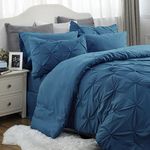 Bedsure Teal Comforter Set Queen - Bed in a Bag Queen 7 Pieces, Pintuck Bedding Sets Teal Blue Bed Set with Comforters, Sheets, Pillowcases & Shams