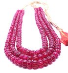 Zoya Gems & Jewellery Women's 3 Strand AAA Ruby Hand Curved Watermelon, Pumpkin Beads, Ruby Quartz Curved Necklace, (7-10 mm)