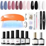 Modelones Gel Nail Polish Kit with UV Light Portable LED Nail Dryer, 6 Colors Black White Pink Blue Gel Nail Polish Set/Gel Top & Base Coat/Essential Manicure Tools Nail Art Kit for Beginners