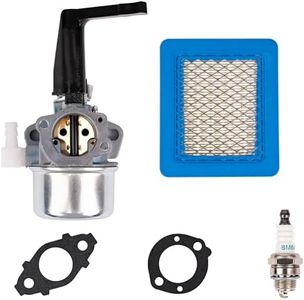 BlueStars 696065 697422 Carburetor - Compatible with 110402 110412 215369 5HP 5.5HP 6HP Tiller Engine Carb Rototiller Troy Generator Intek Motor with Mounting Gaskets 491588S Flat Air Filter Cartridge
