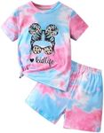 Axumity Kid Toddler Girl Clothes Summer Ruffle Sleeve Figure Graphic Shirt + Shorts Summer Outfits Set, Pink-rr, 4-5 Years