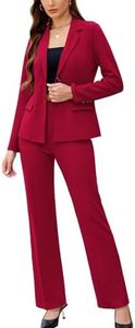 Women's 2 Piece Suits Business Casual Outfits Long Sleeve Solid Pantsuits Professional Office Work Sets Red