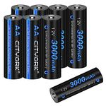 CITYORK 8 Pack 1.2V Ni-MH AA 3000mah Rechargeable Battery for Solar Lights, Remote Controller, Electric Toys, Include Battery Case