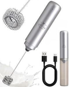 Zulay Kitchen Rechargeable Milk Frother Handheld - Triple Coil Whisk, Electric Coffee Frother, Portable Hand Frother Wand, Drink Mixer for Matcha, Lattes & Cappuccinos, Kitchen Gifts - Silver