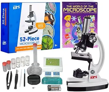 AmScope M30 Series 52-Piece STEM Microscope Kit for Kids - Monocular, Portable Compound Microscope for Kids - Includes The World of The Microscope, Petri Dish, Slides & More - White