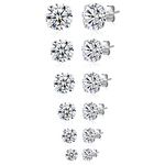 925 Sterling Silver Stud Earrings Set 6 Pairs 3mm 4mm 5mm 6mm 7mm 8mm Cubic Zirconia Stud Earrings Multipack CZ Ear Studs Multiple Piercings For Men Women Hypoallergenic