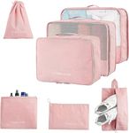 House of Quirk 7 Set Packing Cubes For Suitcases Travel Luggage Organizers With Laundry Bag,Shoe Bag And Toitetry bag,Lightweight Luggage For Carry On Suitcase (Pink), Oxford cloth + mesh