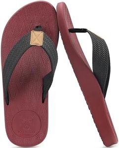 KuaiLu Mens Flip Flops Arch Support Comfortable Waterproof Open Toe Summer Beach Leather Thong Sandals Cushion Slip on Slippers Wine Size 12