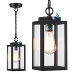 Outdoor Pendant Light, 11'' Dusk to Dawn Modern Outside Chandelier Outdoor Hanging Lantern Light, Matte Black with Clear Glass, Exterior Pendant Lighting Fixture for Porch, Yard, Gazebo, 1Pack