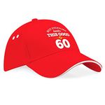 D Design Invent Print! 60th Birthday Gift Hat for Men Women Baseball Cap 60 Present Keepsake (Red (White Trim))