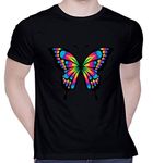 CreativiT Graphic Printed T-Shirt for Unisex Colourful Beautiful Butterfly Tshirt | Casual Half Sleeve Round Neck T-Shirt | 100% Cotton | D00170-27_Black_Large