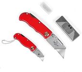 2-Piece Utility Knife, Pocket Box Cutter Quick Change Blades Lockback, Aluminium Handle With 10 Spare Stanley Blades