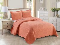 Home Collection Over Size Elegant Embossed Bedspread Set Light Weight Solid Color New (Coral, King/Cal King)