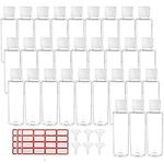 Bekith 30 Pack 2 oz Plastic Empty Bottles with Flip Cap, Clear Travel Containers Travel Size Bottles with 6pcs Funnels and 48pcs Labels - BPA-free