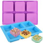 Sakolla 2 Pack 6 Cavity Silicone Soap Molds Square Bar Silicone Molds for Soap Making Supplies DIY Cupcake, Cheesecake, Cornbread, Muffin Molds Tray