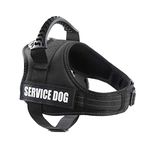 pawshoppie Real Reflective Service Dog Vest Harness with 2 Free Removable Service Dog and 2 "Emotional Support'' Patches, Woven Polyester & Nylon, Comfy Soft Padding(Black) (MNew(Girth:25-31''))