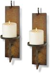 Woparty Set of 2 Vintage Wall Candle Sconce, Distressed Iron Metal, 15.6 x 3.9 inches, Rustic Farmhouse Style