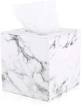 GORESE Marble Tissue Box Holder - Leather Cube Square Tissue Box Cover Holder,Household Office Tissue Cover Case Paper Holder Napkin Holder Desk Organizer(White Marble)