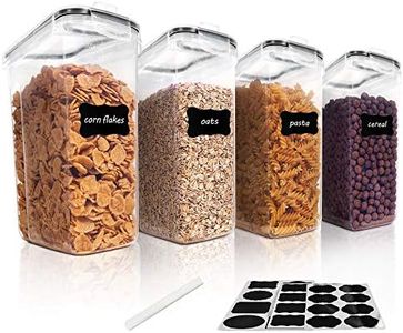 Vtopmart Cereal Storage Container Set, BPA Free Plastic Airtight Food Storage Containers 135.2 fl oz for Cereal, Snacks and Sugar, 4 Piece Set Cereal Dispensers with 24 Chalkboard Labels, Black