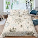 Homewish Kids Nautical Duvet Cover Anchor Compass Comforter Cover For Boys Girls Teens Adult Retro Sailboat Bedding Set Pirate Boat Marine Route Quilt Cover Lightweight Single