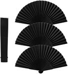 Karjiaja 3 Pcs Folding Handheld Bamboo Fan Silk Fabric Hand Held Chinese for Women, Black