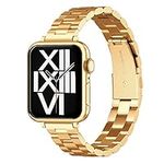 ARTCHE Thin Watch Strap for Apple Watch Straps 41mm 40mm 38mm, Compatible with iwatch Straps Series 9/8/7/6/SE/5/4/3/2/1, Lady Slim Stainless Steel Replacement Band Wristband for Women Man, Gold