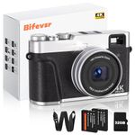 Bifevsr 4K Digital Camera with SD Card, 48MP Vlogging Camera with Viewfinder Flash Dial, Photography and Video Camera Autofocus, Portable Travel Camera, 16X Zoom Anti-Shake Small Digital Camera