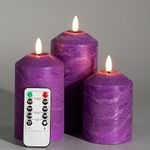 Eywamage Purple Flameless Pillar Candles with Remote, Flickering Real Wax LED Battery Candles Set of 3