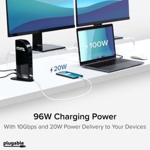 Plugable 4K USB-C Triple Monitor Docking Station – 100W Power, 3 HDMI/3 DP
