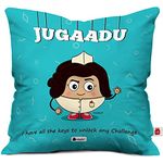 Indigifts Best Friend Birthday Gift | Jugaadu Printed Blue Cushion Cover 12"x12" with Filler | Gift for BFF Birthday, Friendship Day Gift, Birthday Gift for Best Friend/Roommate, Funny Gift for Girl