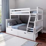 Max & Lily Solid Wood Twin Over Full Bunk Bed with Under Bed Storage Drawers, White