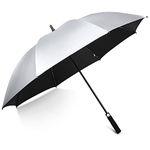 G4Free 54 Inch UV Protection Golf Umbrella UPF 50+ Large Sun Blocking Auto Open Windproof Rain Umbrellas (Silver/Black)