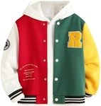 WDIRARA Boy's Color Block Letter Graphic Print Button Front Varsity Bomber Jacket Blue and Black 8Y