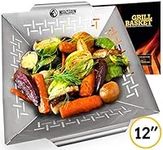 Mountain Grillers Veggie Grill Basket - Heavy Duty Vegetable Grilling Basket also for Fish Meat and Shrimp - Suitable for All Grills BBQ & Smokers - Stainless Steel - 12 Inch vegetable bbq pan