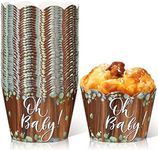 36Pcs Baby Cupcake Wrappers Greenery Baby Shower Greenery Jungle Cupcake Wrappers Eucalyptus Green Cupcake Liners Greenery Decorations Baby Cupcake Holders for Gender Reveal Wedding Party (Retro)